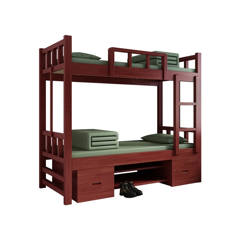 

Double bed solid wood bunk school apartment military training high and low locker combination mother and child
