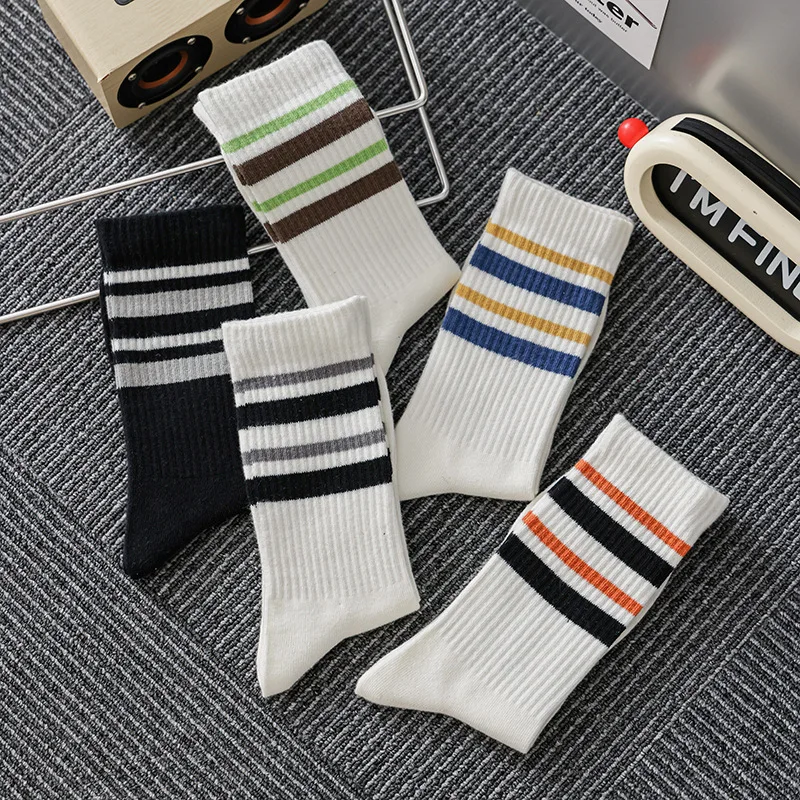 Men'S Stockings Sports Cotton Socks Color Matching Stockings For Men Stripe Mid-Calf Socks Leisure Unisex Fashion All-Match