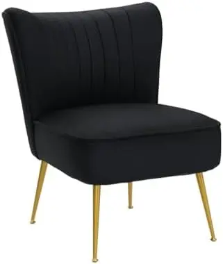 Ensemble de 2 chaises d'appoint en velours, canapé à oreilles noires avec pieds pour salon, chambre à coucher