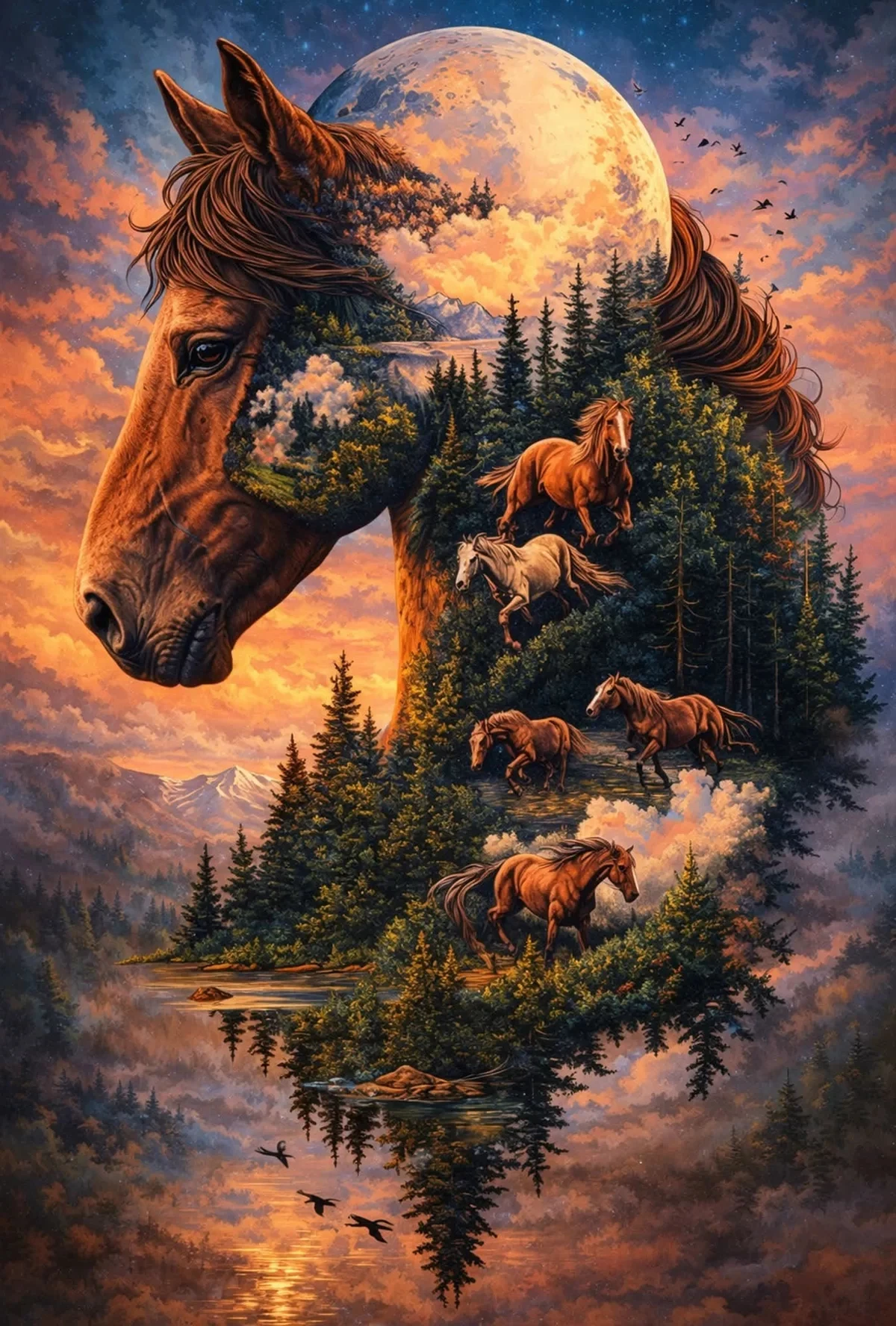 500/1000/1200/2000 PCS Jigsaw Puzzles Magnificence of Life Horse Animal Family Activity Game for Bedroom Gift Home Decor Gift
