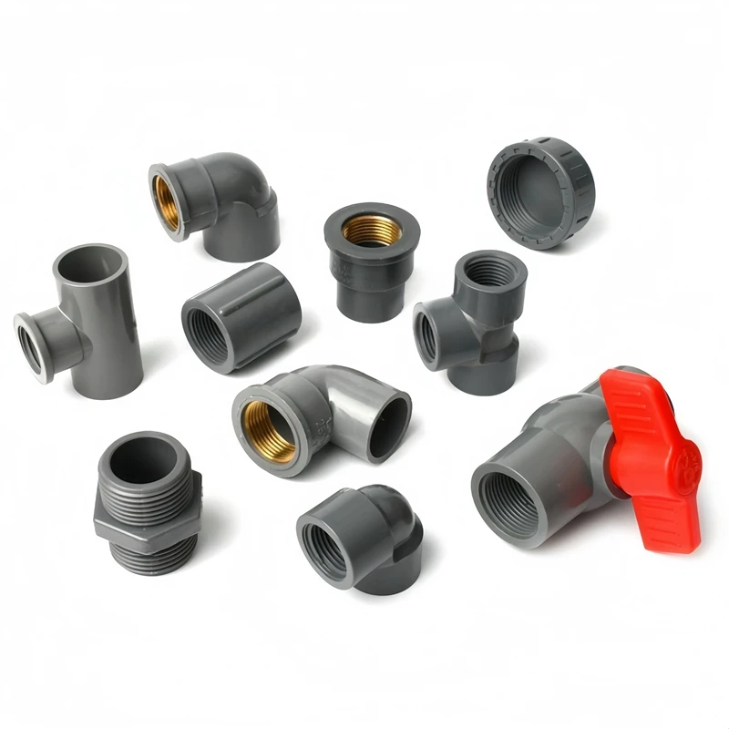 20~50mm Grey PVC Pipe Thread Connector Direct Elbow Tee Irrigation Joint Water Supply Pipe Adapter Aquarium Tank Joint Ball Valv