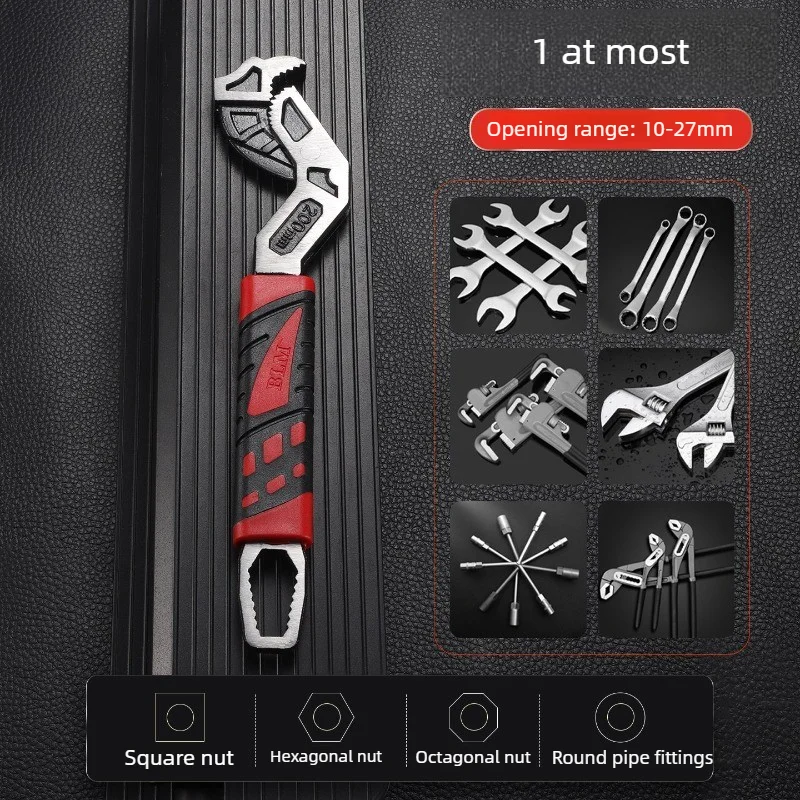 New Double Head Self-Locking Wrench Large Opening Labor-Saving Heavy Duty 3-Sided Tooth Non-Slip Multi-Functional Adjustable