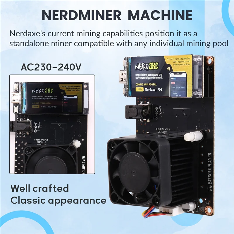 Профессиональный майнер Nerdaxe Nerdminer Bitaxe 500Gh/S Solo Lottery BTC Miner BM1366 ASIC Chip Лотерейный майнер AU PLUG