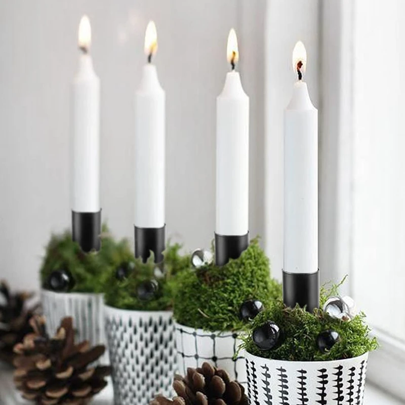 Candle Holders Advent Wreath Candle Sticks Candle Holder, Taper Candles With Skewer 6Pcs Black