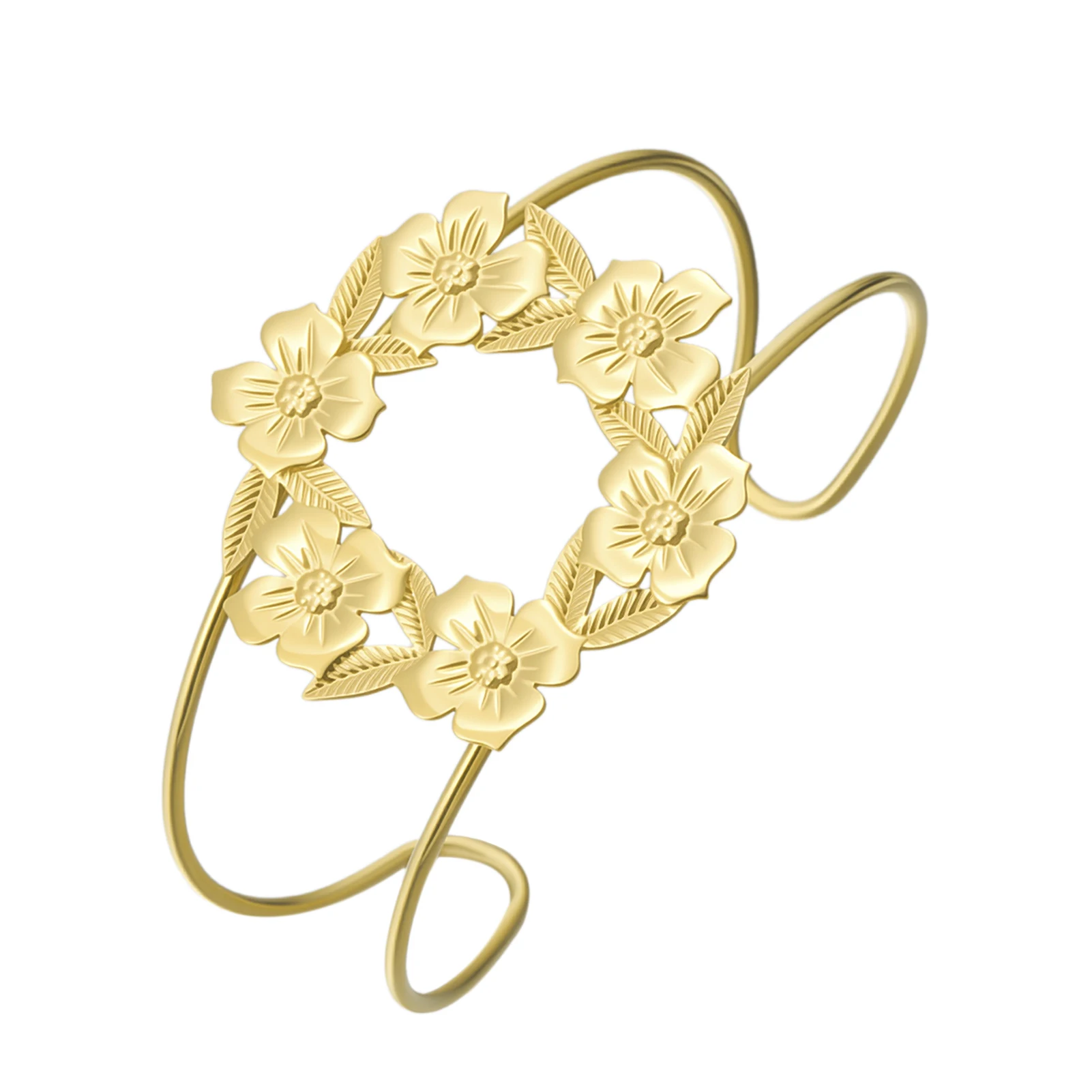 

COOLTIME Stainless Steel Flower Women Bracelet Adjustable Waterproof Cuff Bracelet Jewelry Gifts New