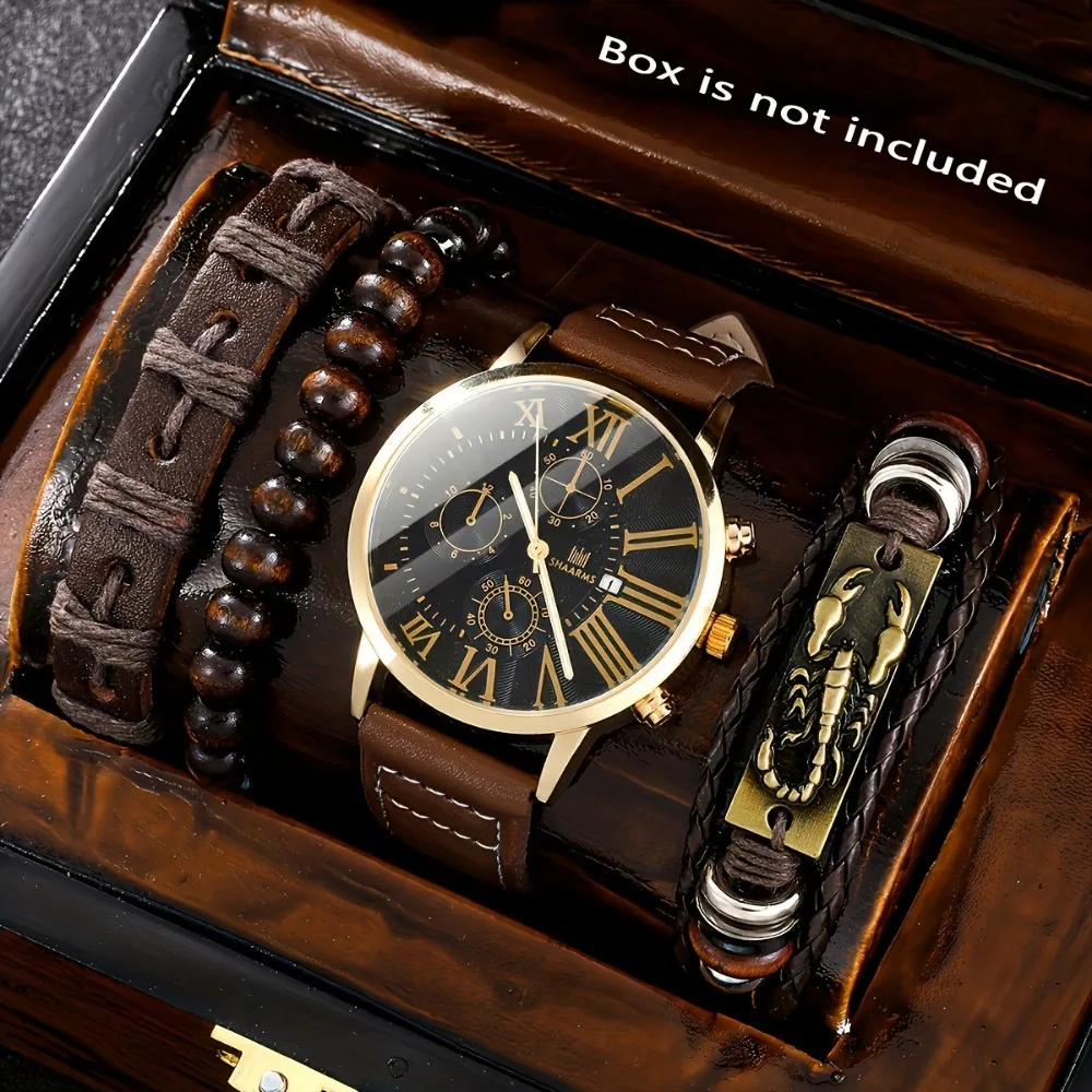 4Pcs Men's Classic Watch Set, Ideal Surprise Gift On Birthday, Ramadan, Valentine's Day, Halloween