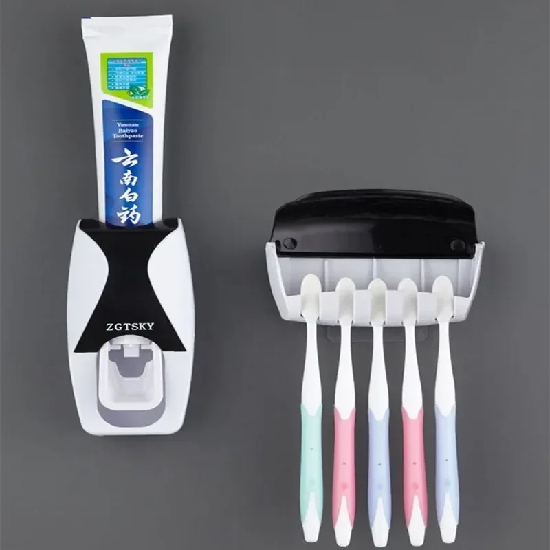 Fully Automatic Toothpaste Dispenser Hole Punched Toothbrush Toothpaste Storage Shelf Wall Hangers Bathroom Accessories