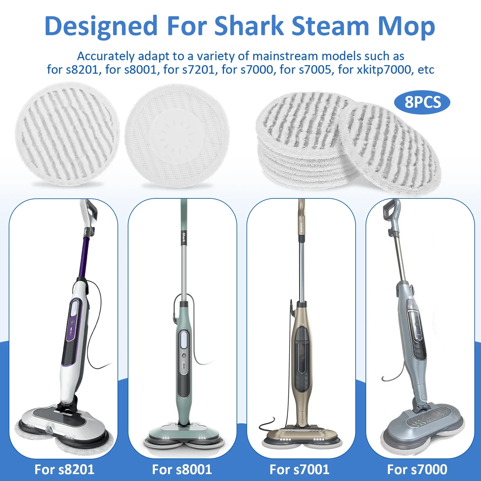 8Pcs Replacement Steam Mop Pad Round Water Absorbing Steam Cleaning Pad Accessories for S8201 S8001 S7201 S7000 S7005 XKITP7000