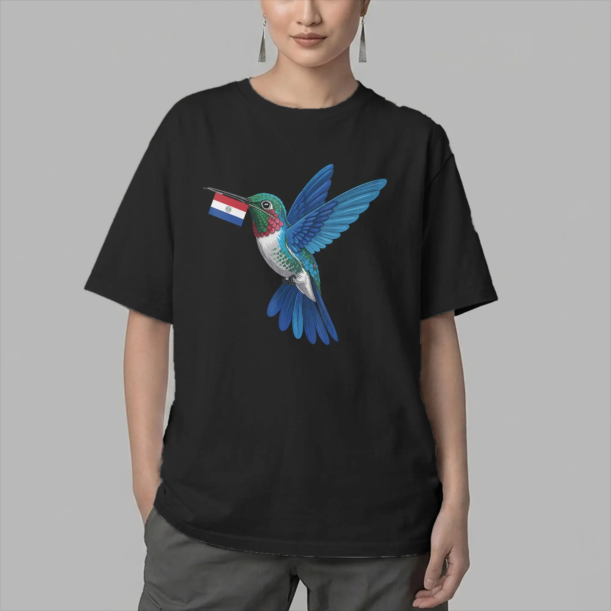 Novelty Paraguay Roots Hummingbird Paraguayan Flag T-Shirt for Men Crewneck Cotton T Shirt  Short Sleeve Tee Shirt Clothes