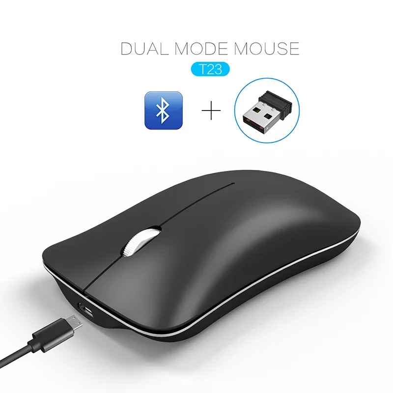 Rechargeable Silent Bluetooth Mouse Dual Mode Bluetooth 2.4G Wireless Mouse 1600 DPI with 4 Buttons Suitable for Office Games