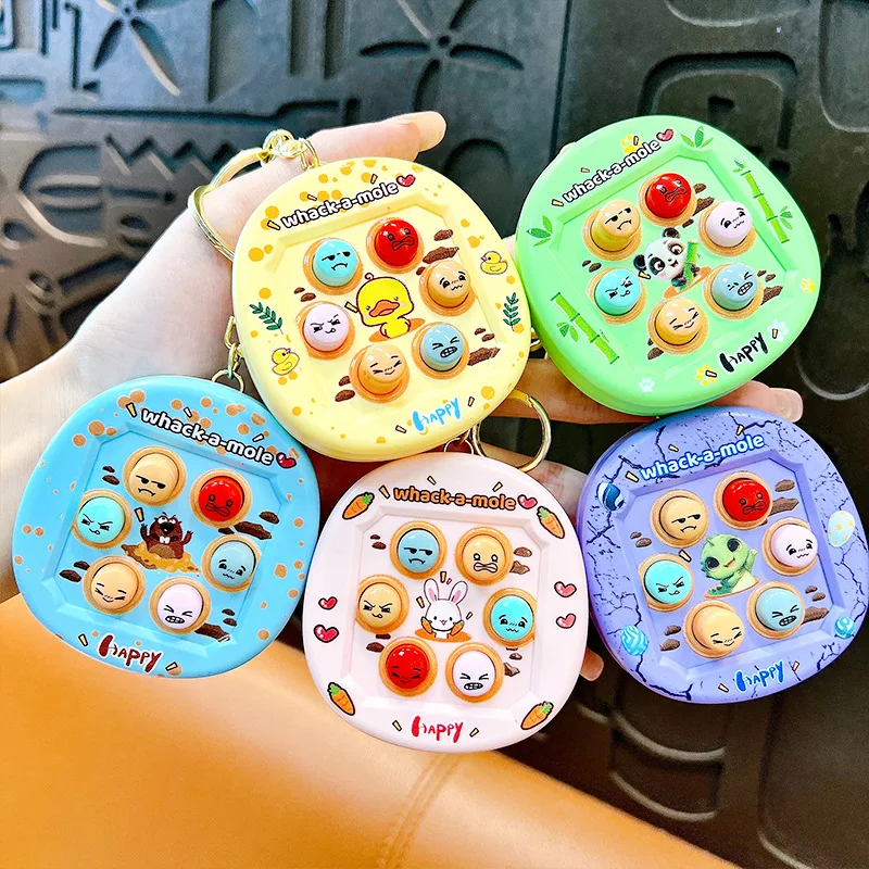Whack-a-מול משחק קונסולת keyone שרשרת מפתח צעצוע מיני הוביל לחץ חושי אלקטרוני תבליט לחץ חושי אלקטרוני צעצועי kefob