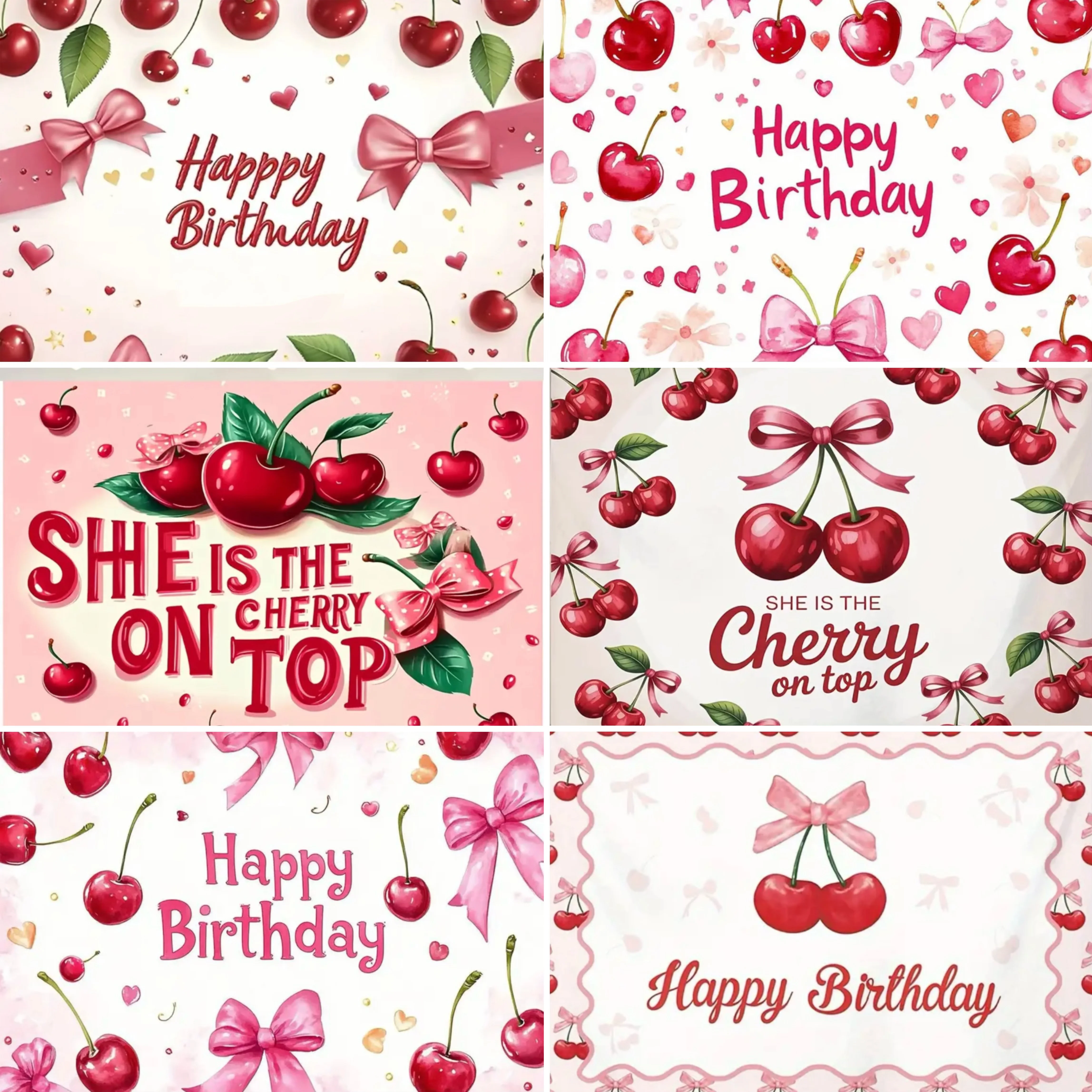 

Pink Cherry and Bow Theme Party Decoration Background Cherry Girl Cute Fruit Elements Birthday Party Photo Backdrop Girl Gift