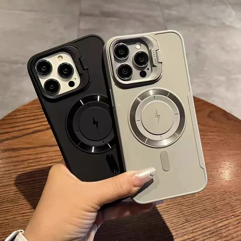 

Чехол для телефона Funda Kickstand Stand Magsafe для Iphone 11, 12, 13, 14, 15, 17 16 Pro Max Plus, противоударный магнитный мягкий бампер, задняя крышка