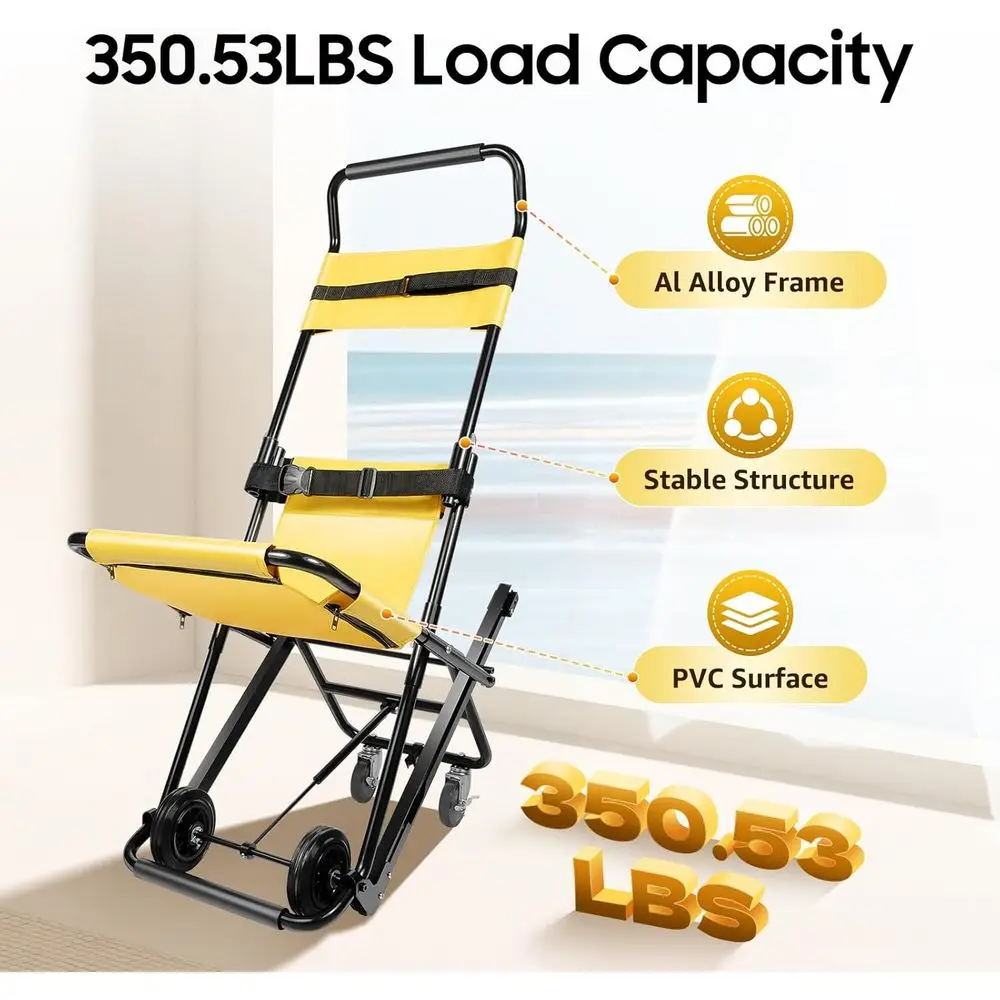 كرسي درج محمول قابل للطي بوزن 350 رطل، يساعد كبار السن والمعاقين في النقل اليومي، مساعد إخلاء رجال الإطفاء (أصفر)
