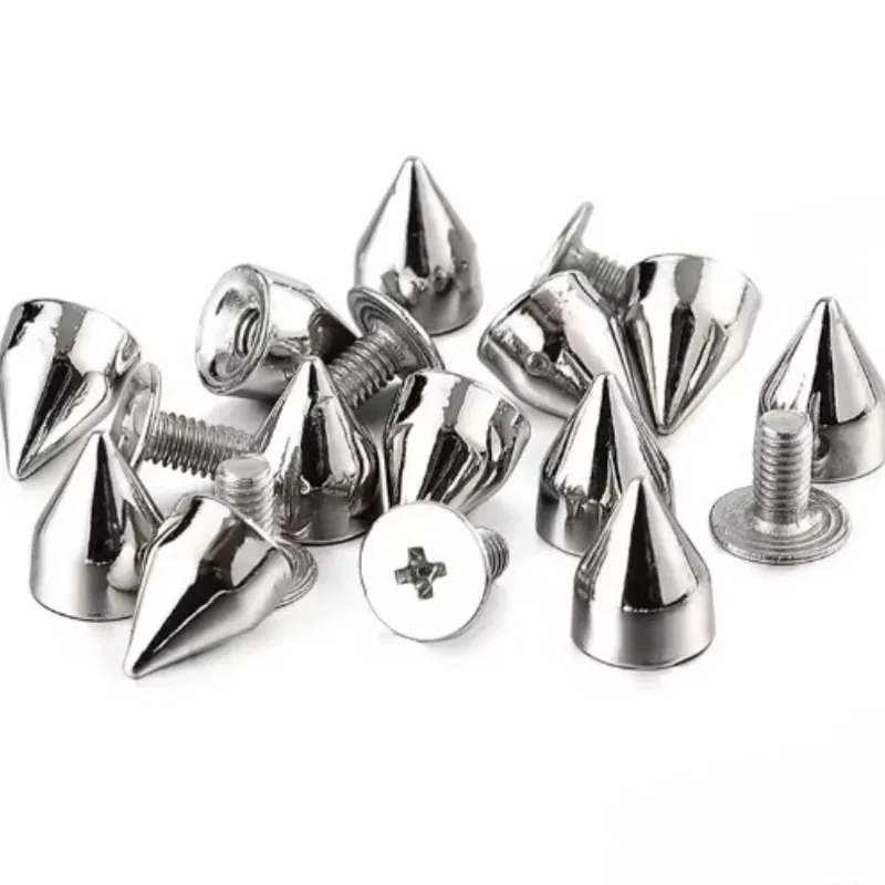 100Pcs 7x10mm Silver Cone Studs and Spikes for Clothes Screwback DIY Craft Cool Punk Garment Rivets for Leather /Bag/Shoes