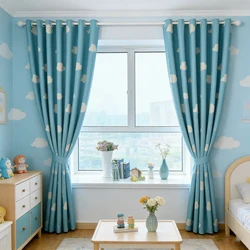 Blue Sky White Cloud Print Curtains for Boys Girls Kid's Bedroom Pink Semi-Shading Cartoon Window Curtain Drapes WP125#50