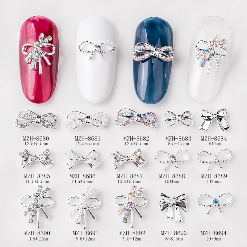 

10PCS/PACK Luxury Alloy Nail Art Charms Crystal Bowknot Nail Gems Metal Nail Strass Manicure Nail Decoration Nailart Gemstones#9