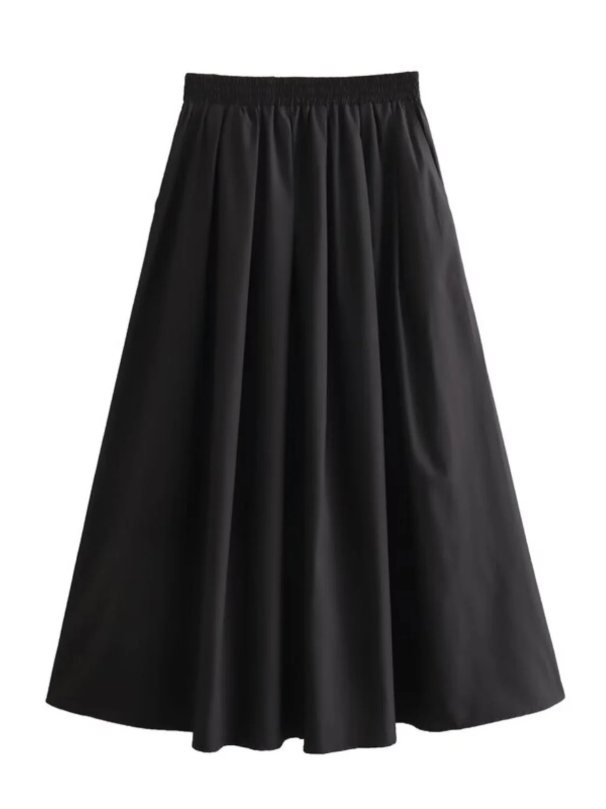 2024년 봄 하이웨이스트 미디 블랙 스커트 여성 패션 우아하고 다재다능한 중간 길이 하프 바디 스커트 프리미엄 품질