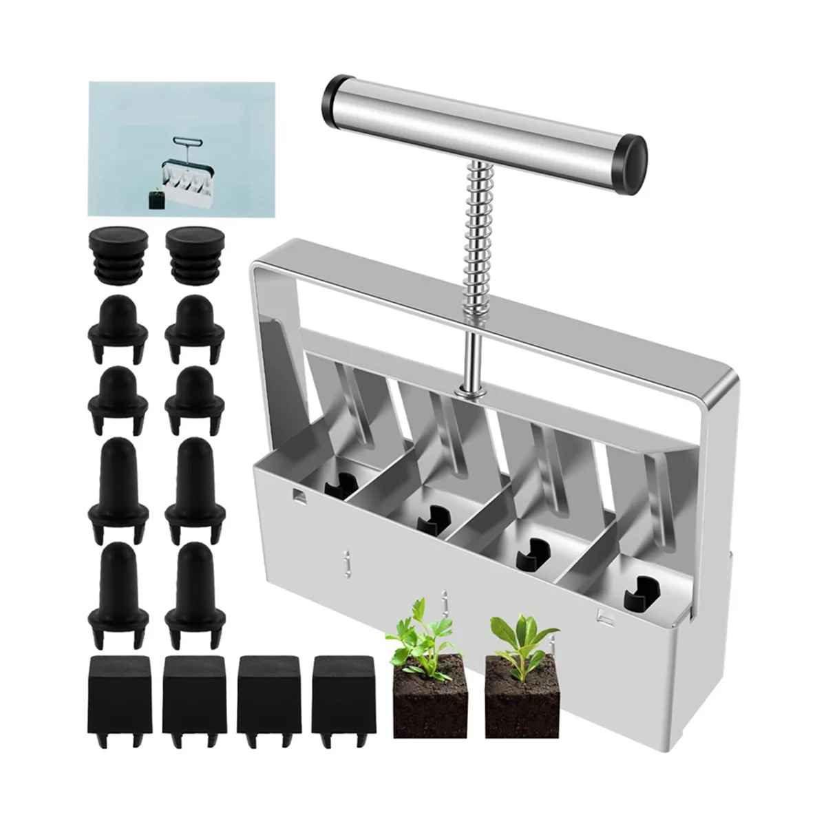 

Handheld Seedling Raising Machine Manual Soil Block Maker Soil Stopper with Comfortable Handle 4-Hole Soil Stopper