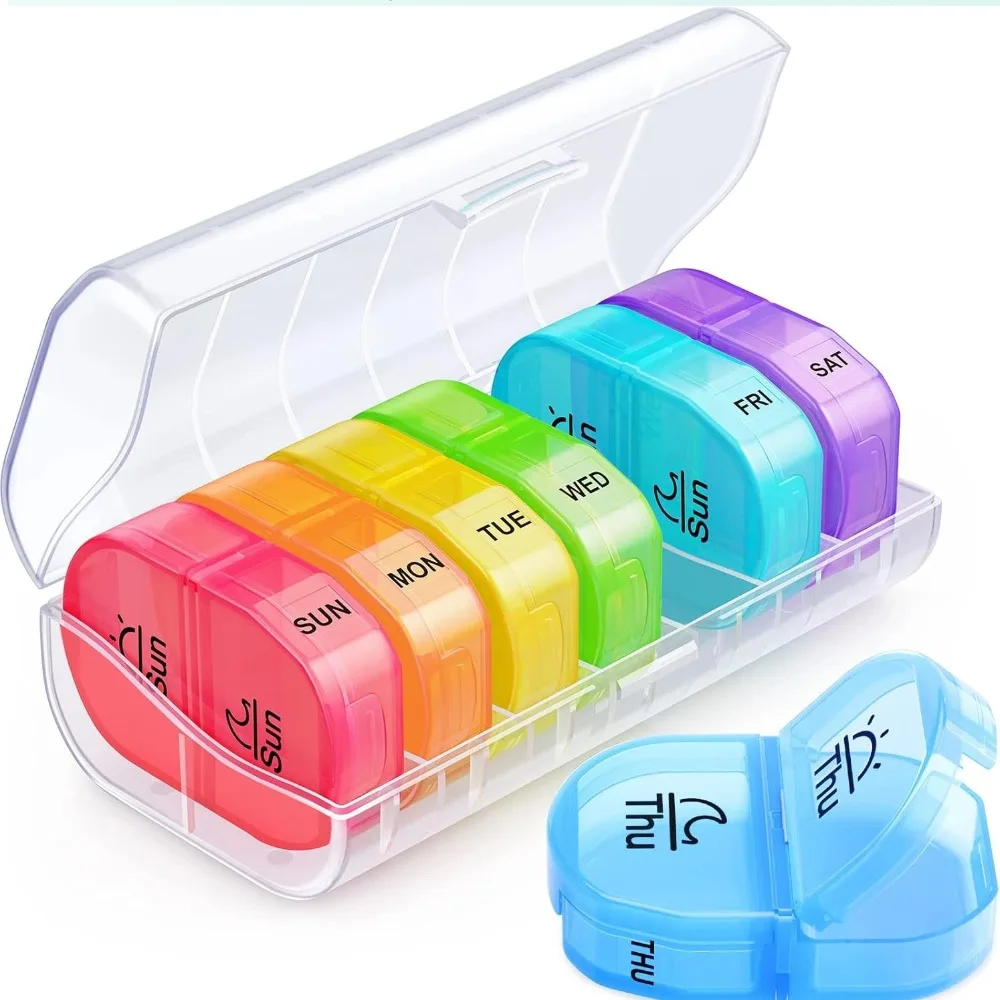 

New Premuim Weekly Portable Pill Box Case Storage Organizer Container 7 Days Twice A Day 14 Grids for Vitamin Medicine Fish Oils