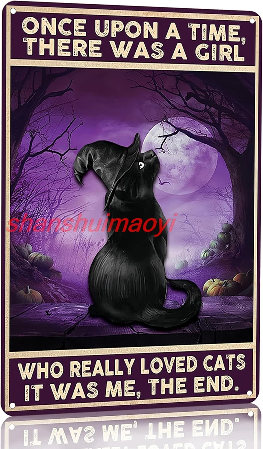 Women Girls Gift Funny Halloween Witch Cat Sign Cat Lovers Once Upon A Time I Pick Up A Black Cat Tin Sign Wall Art for Hom sign