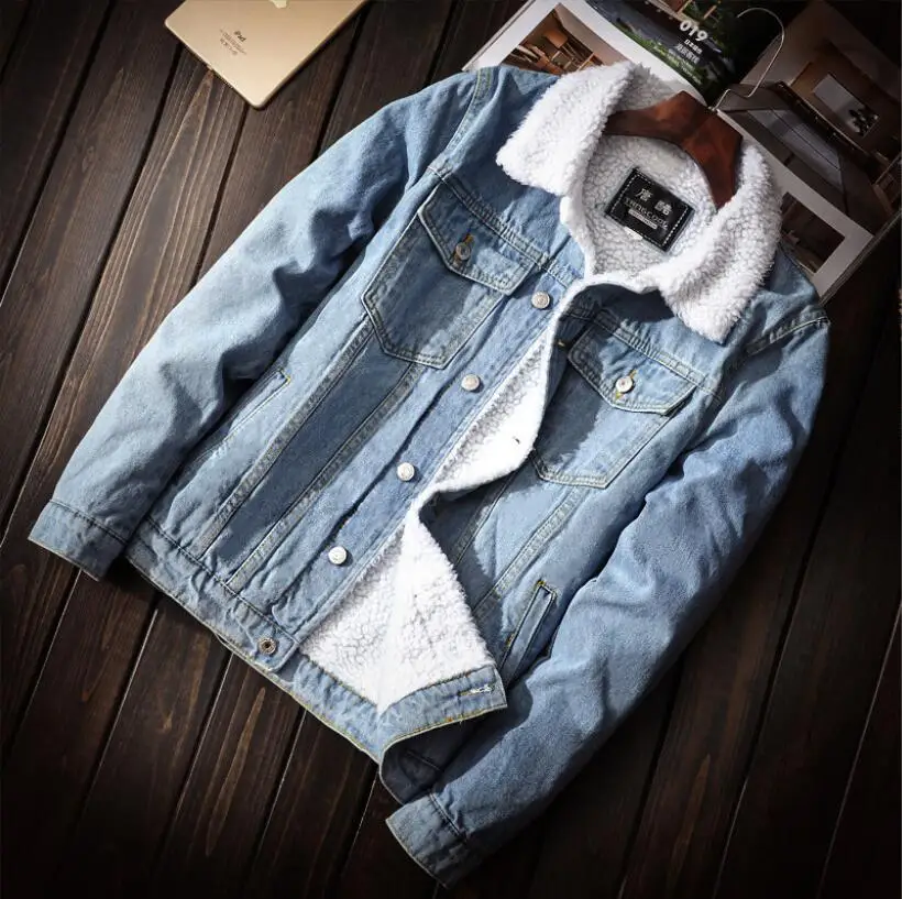 

Wholesale Plus Size S-6XL Trendy Warm Fleece Thick Denim Jacket 2023 Winter Fashion Mens Jean Jacket Coat Outwear Male Cowboy