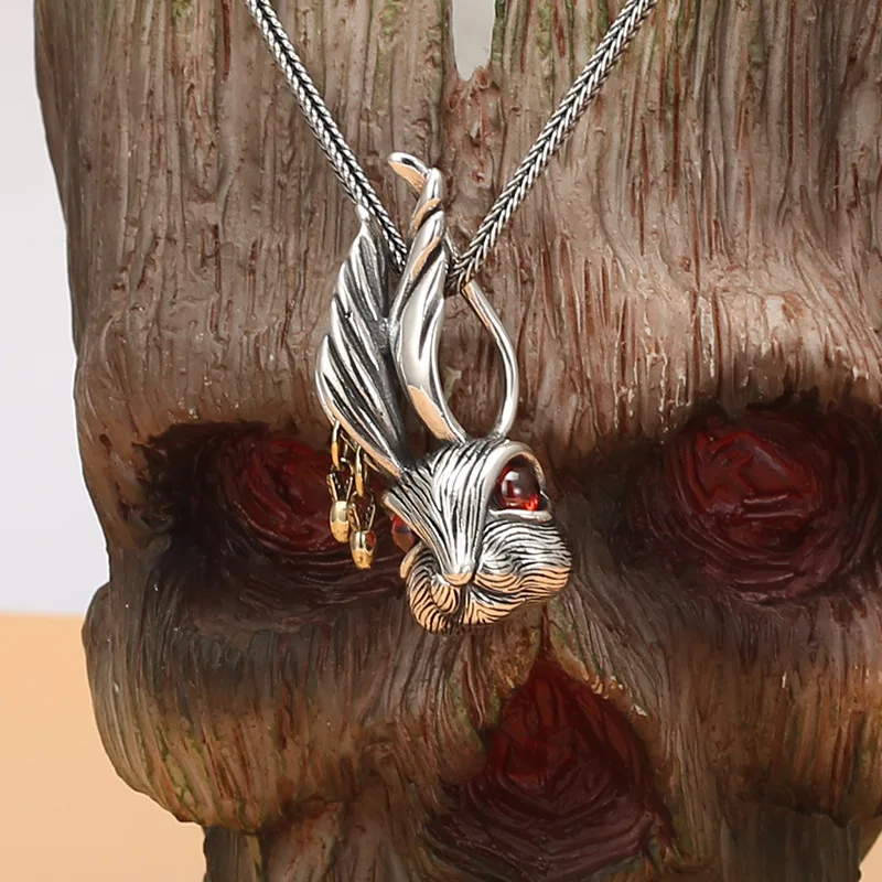 Personalized rabbit pendant s925 sterling silver jewelry, Japanese and Korean necklaces, men's and women's fashionable collarbon