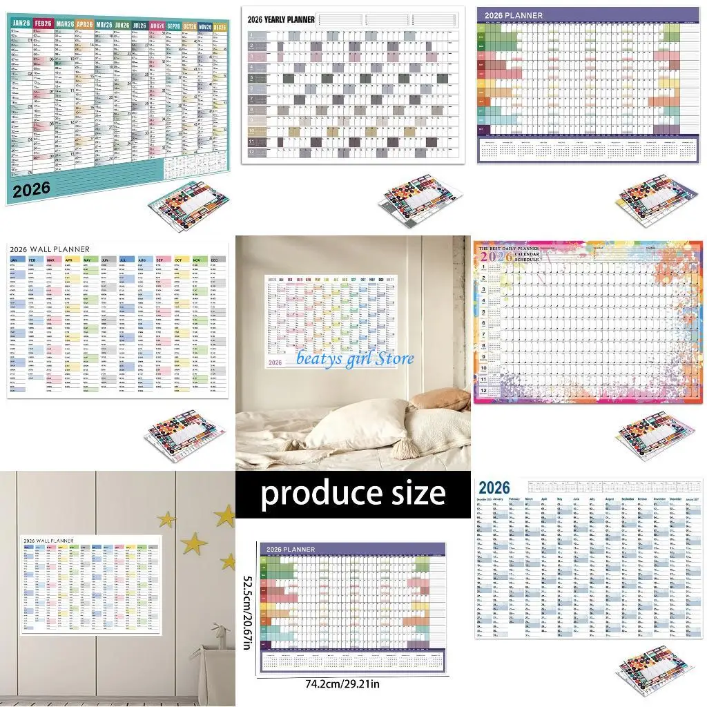 

C7AB 2026 Полный годовой планировщик календарь монтируется 2026 ежегодным планировщиком 74x52,5 см.