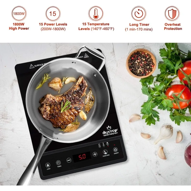 Portable induction cooker, countertop burner, induction cooker with timer and sensor touch, 1800W