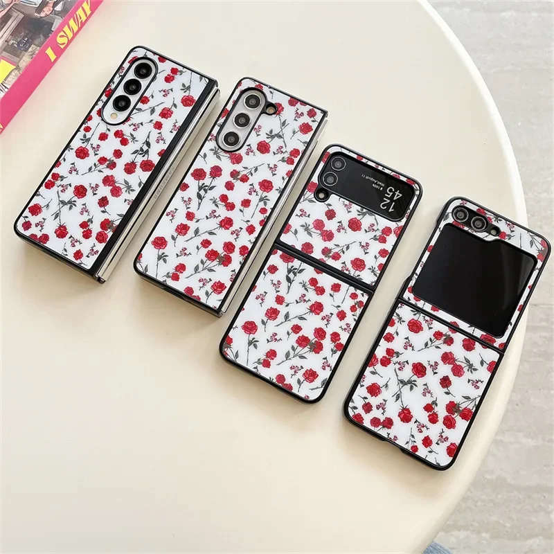 

Korean Rose Phone Case for Samsung Galaxy Z Flip 6 5 4 3 ZFold 6 5 4 3 Protective Back Cover for ZFlip4 ZFlip5 ZFlip6 Case Shell