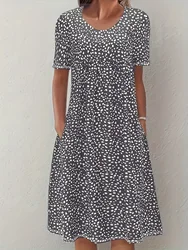 Women's Casual Loose Round Neck Bohemian Flower Short-Sleeved Dress