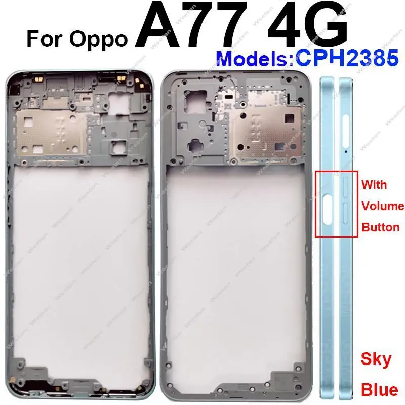 Middle Housing Holder For OPPO A77 A77S A77 4G 5G Middle Frame Housing Cover Bezel with Volume Button Graphite Paper Parts