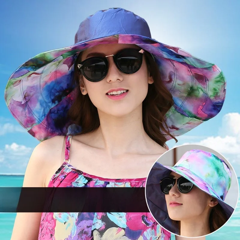 summer-large-brim-beach-hat-women's-foldable-sunshade-uv-resistant-straw-hat-coastal-sun-protection-hat-casual-style-round-top