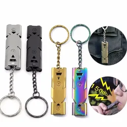 High Decibel Whistle Keychain Stainless Steel Double Pipe Camping Hiking Emergency Survival Whistle Portable Outdoors Tools