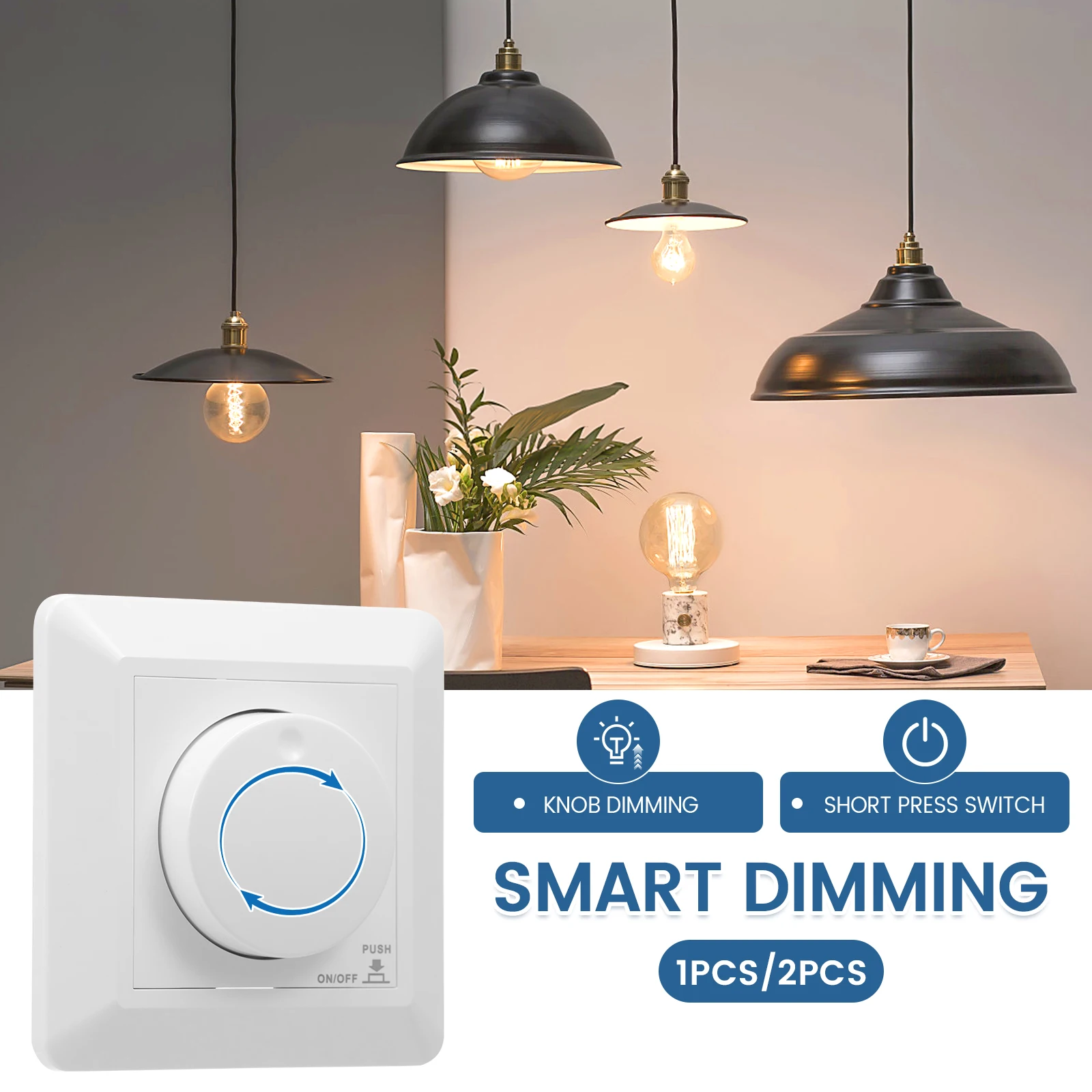 Trailing Edge LED Dimmer Switch 220V 240V Triac Rotary Dimmer Panel Push On Off 0-100% For Dimmable Halogen Incandescent Lamp