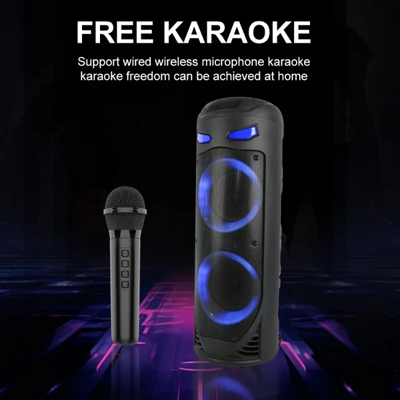 

Акустическая система SING-E ZQS8237 с двумя 8-дюймовыми динамиками, мощностью 100 Вт, Bluetooth, цветной LED-подсветкой и беспроводным микрофоном для караоке