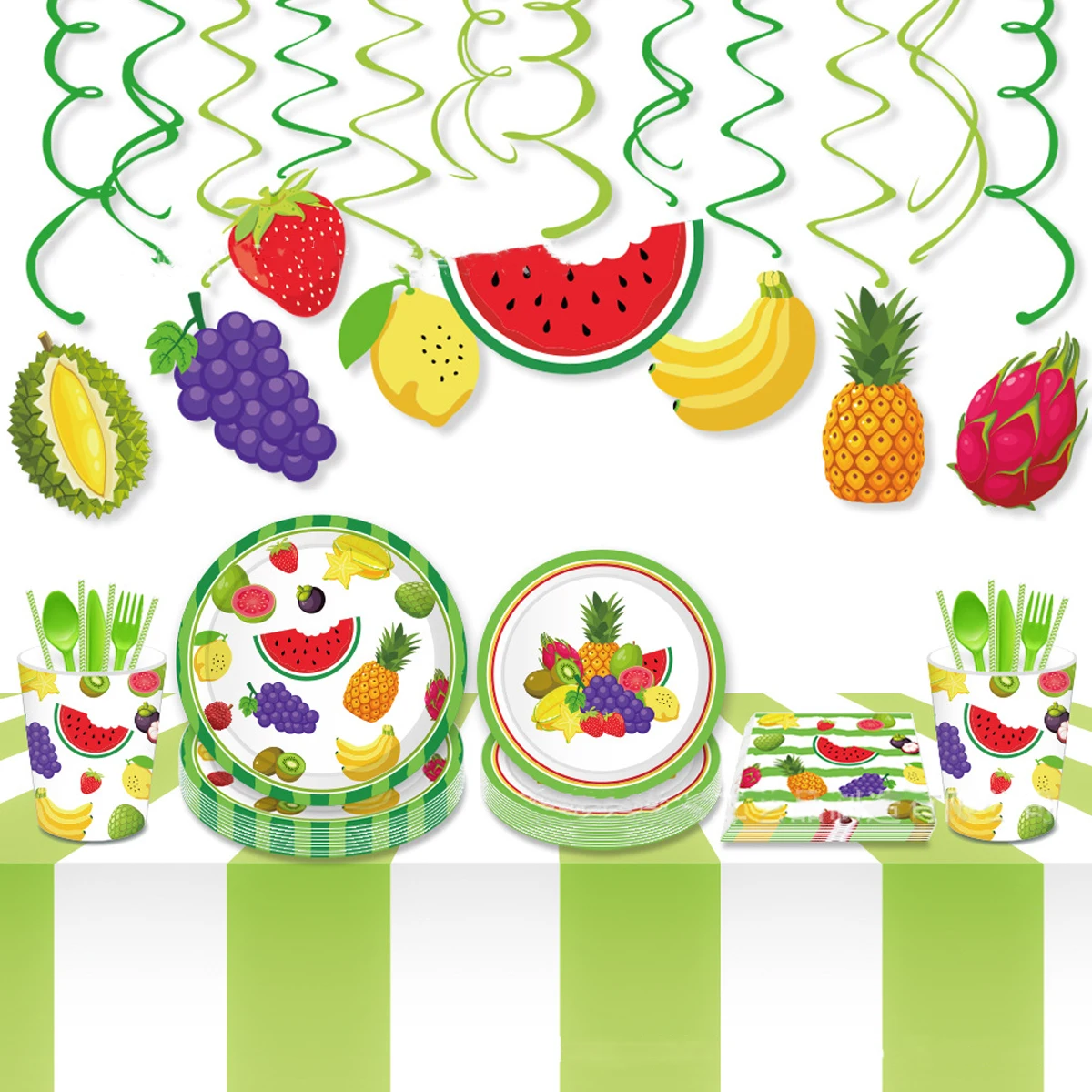 Hawaii Fruit Party Disposable Tableware Watermelon Pineapple Grape Plates Napkins Kids Happy Summer Fruit Birthday Party Decors