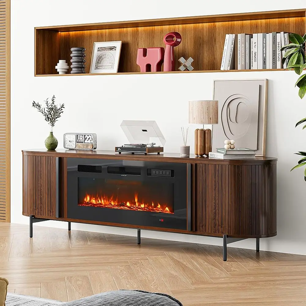 

Luxury 70" luted TV Stand with ireplace, ern Chic Entertainment Center or TVs Up to 80", TV ole or Living Room, Media Cabinet wi