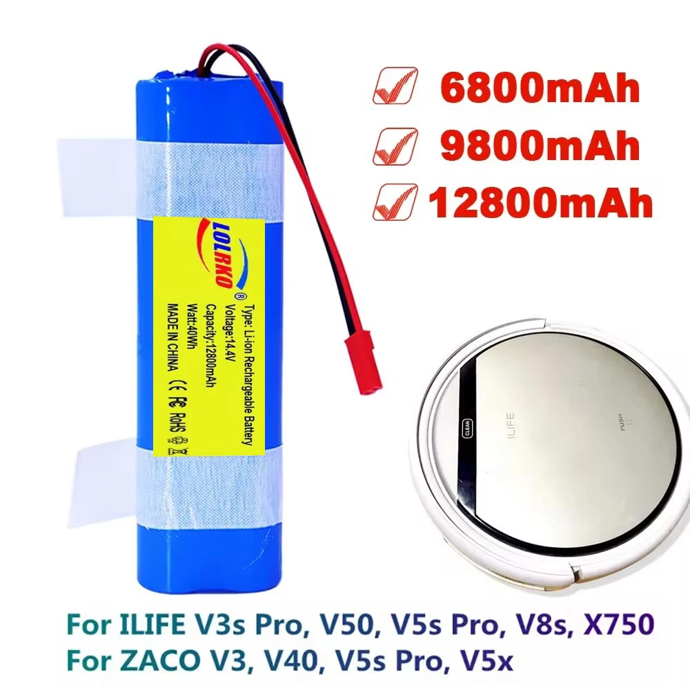 Original 14.4V/14.8v 12800mAh 18650 für iLife v3s pro V50 v5s pro V8s x750 ZACO V3, V40, V5s Pro, V5x Robot battery replacement