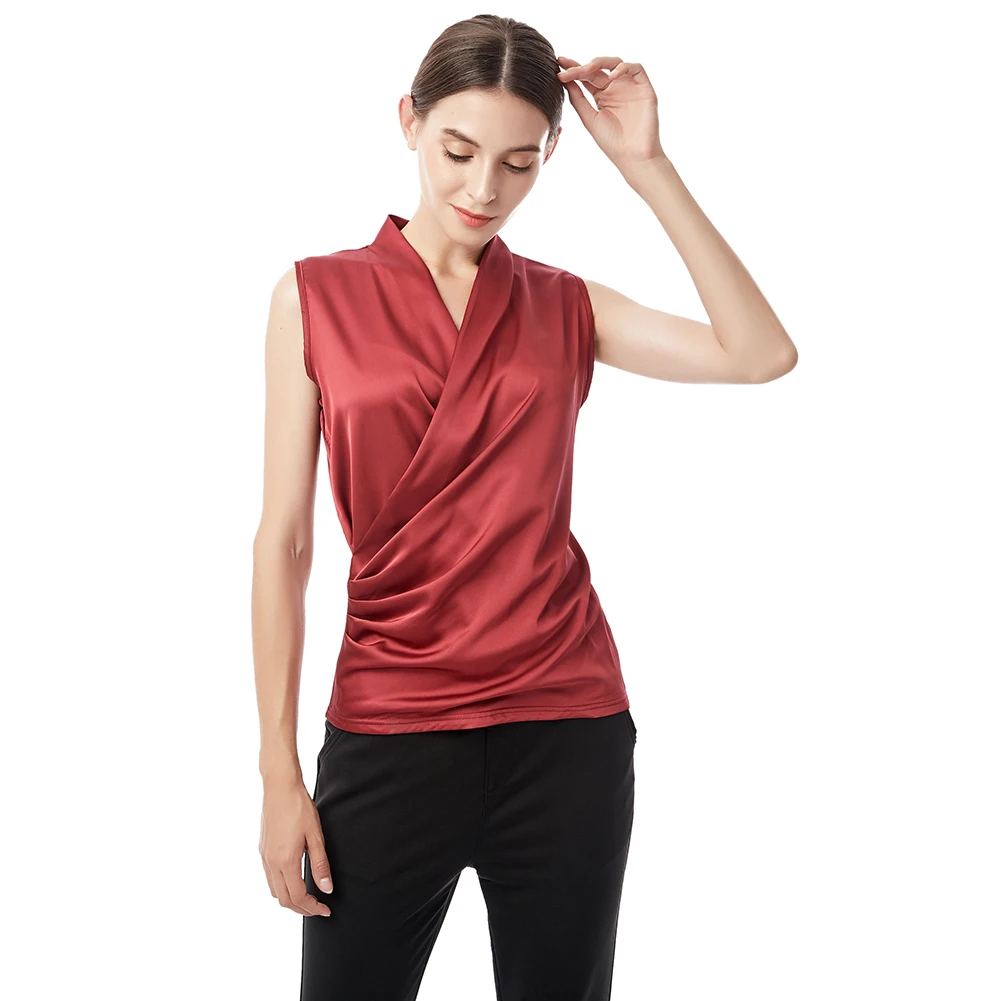 New smooth satin vest female sleeveless blouse V-neck top Slim fit outside wearing a small shirt women blouses