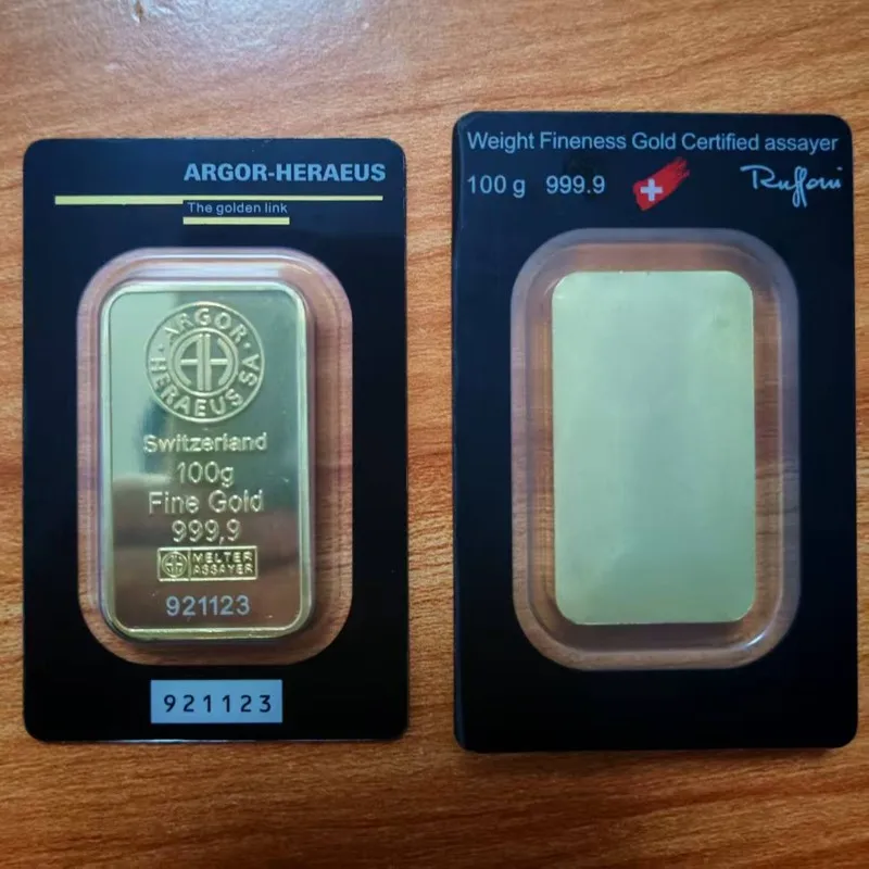 1-20pcs Suisse 100g Gold Bars Gold Bullion 100g Acrylic Seal Packaging Independent Serial Number No Magnetic