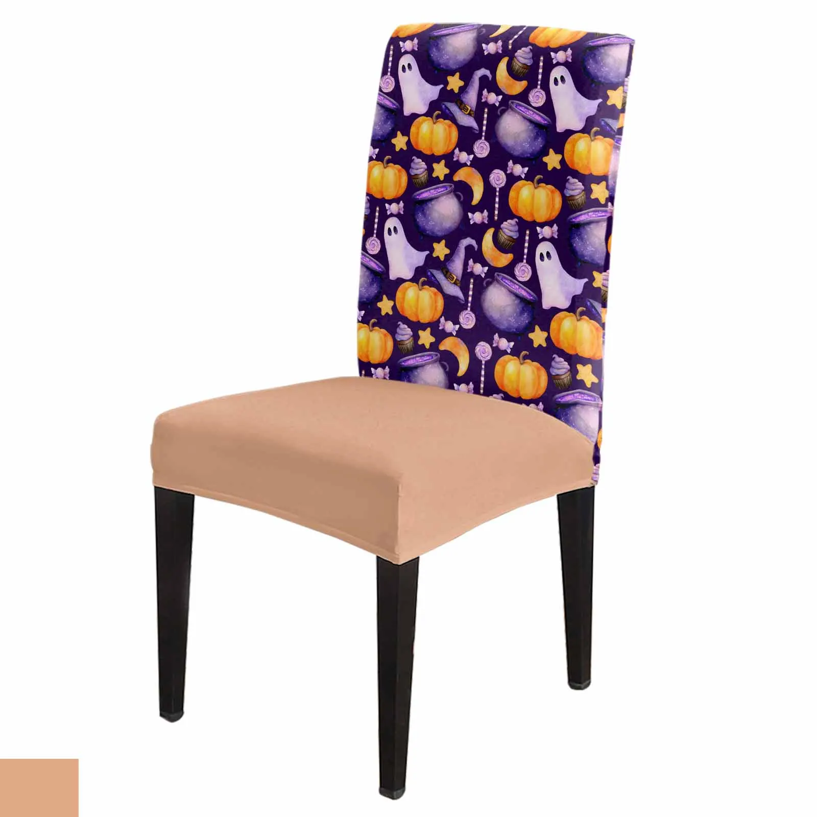 

Purple Magic Hat Pumpkin Ghost Spandex Chair Cover Office Banquet Chair Protector Cover Stretch Chair Cover for Dining Room