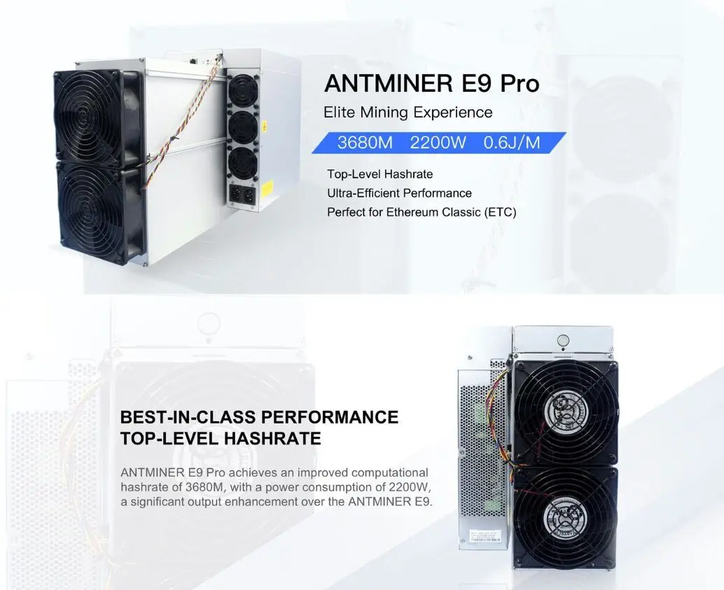 اشتري 2 واحصل على 1 مجانًا جديد Bitmain Antminer E9 Pro 3680Mh/s±10% 2200W ETC Asic Miner 3.68Gh/s