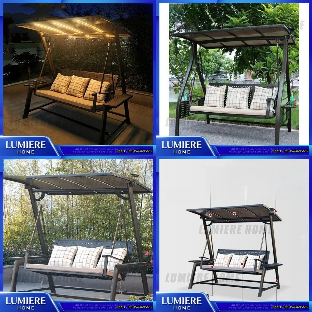 

Outdoor Hanging Hammock Chair for 2 People Indoor Patio Swing Bed Garden Lazy Lounger Solar Powered Swing Bench with Canopy