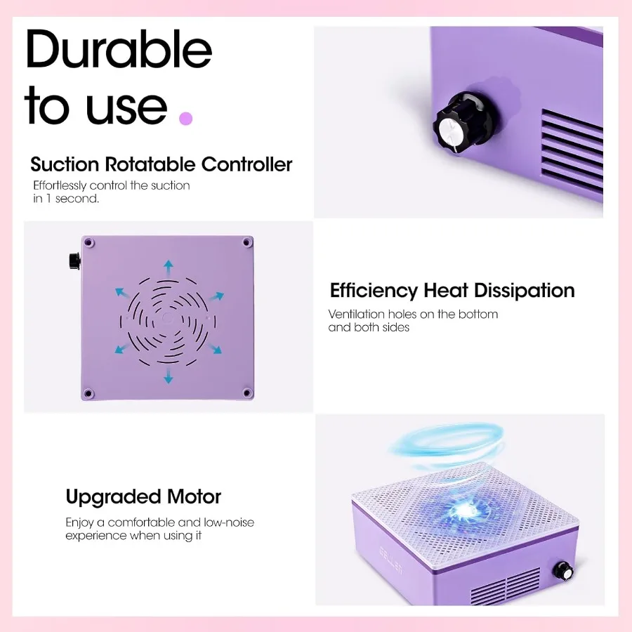 Collecteur de poussière d'ongles avec filtre réutilisable, aspirateur professionnel 60w pour ongles en acrylique, aspirateur de poussière d'ongles à faible bruit