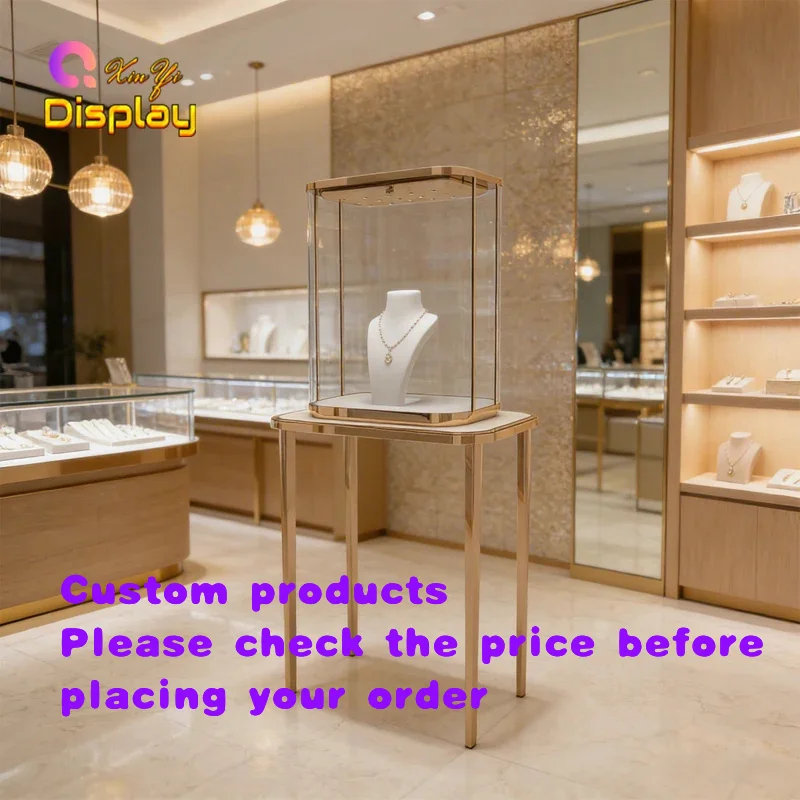 custom.Modern Eco-Friendly High Quality Glass Jewelry Tower Frame LED Lighting Easy Clean Recyclable Luxury Jewelry Sto