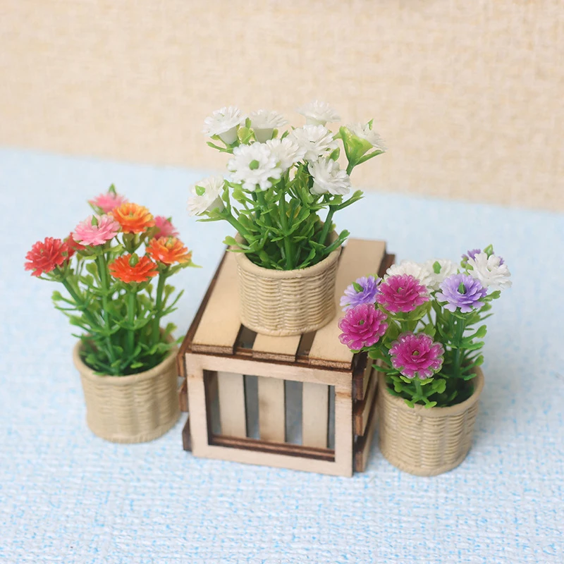 1:6 1:12 Dollhouse Miniature Daisy Mint Tree Flowers Pot Mini Green Plant Potted Plant Simulation Tree Model Home  Decor Toys