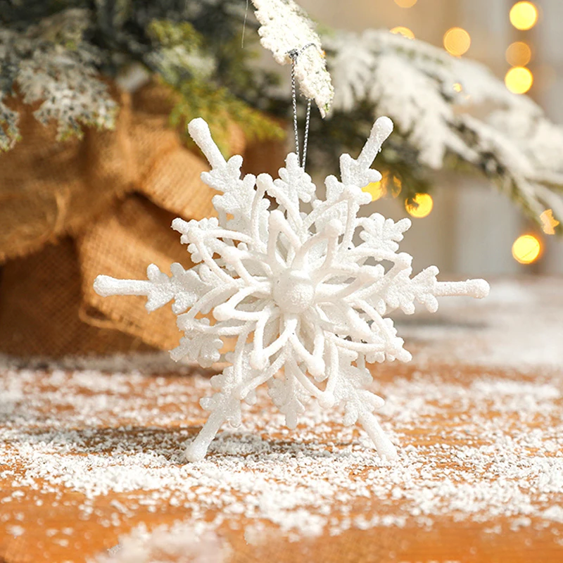 6pcs 12cm Big Christmas Ice White 3D Snowflake Plastic Glitter Christmas Tree Hanging Pendant For Home Party Wedding Decorations