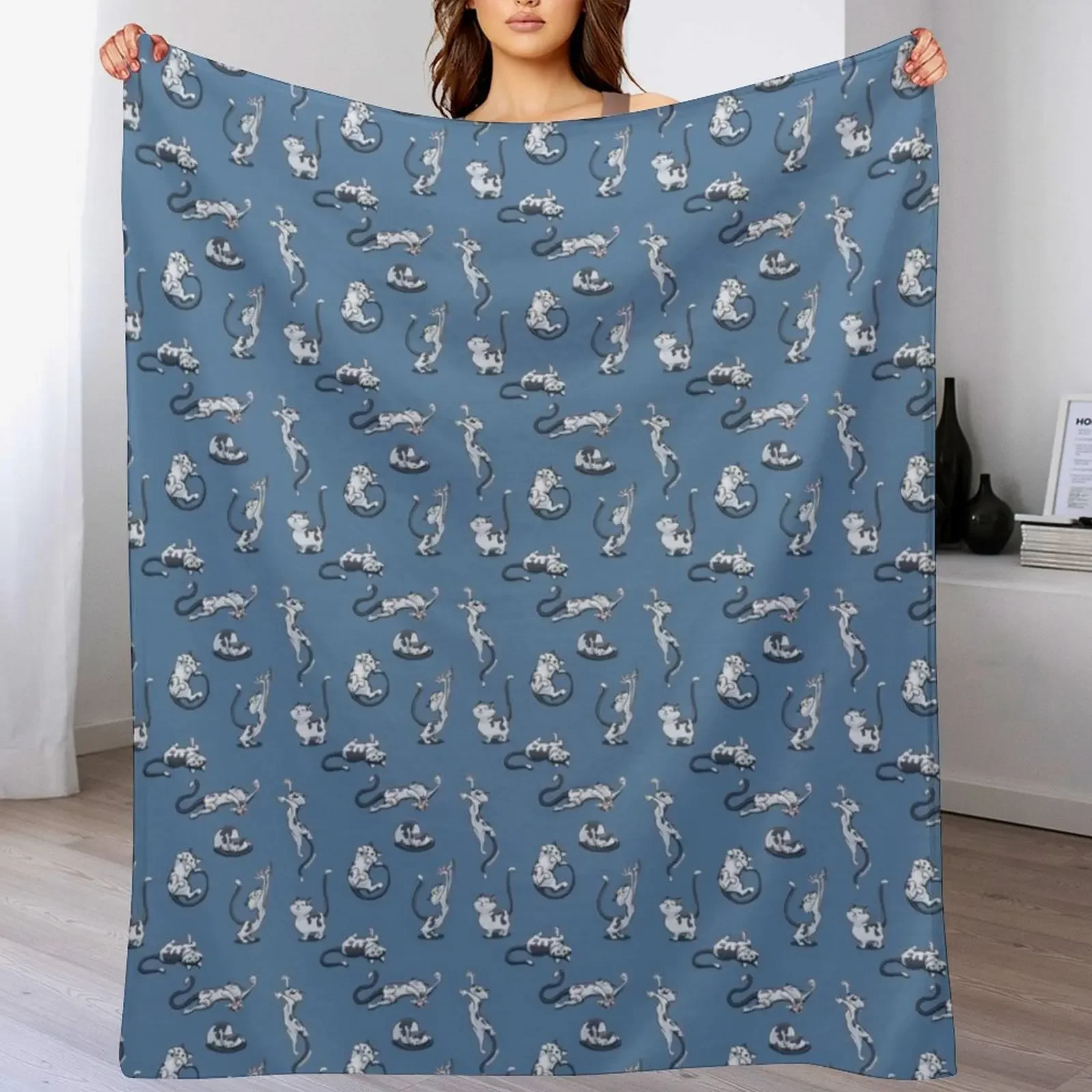 Cats Doing Things That Cats Do, Black and White Throw Blanket Reusable Durable Soft Blanket for All Seasons