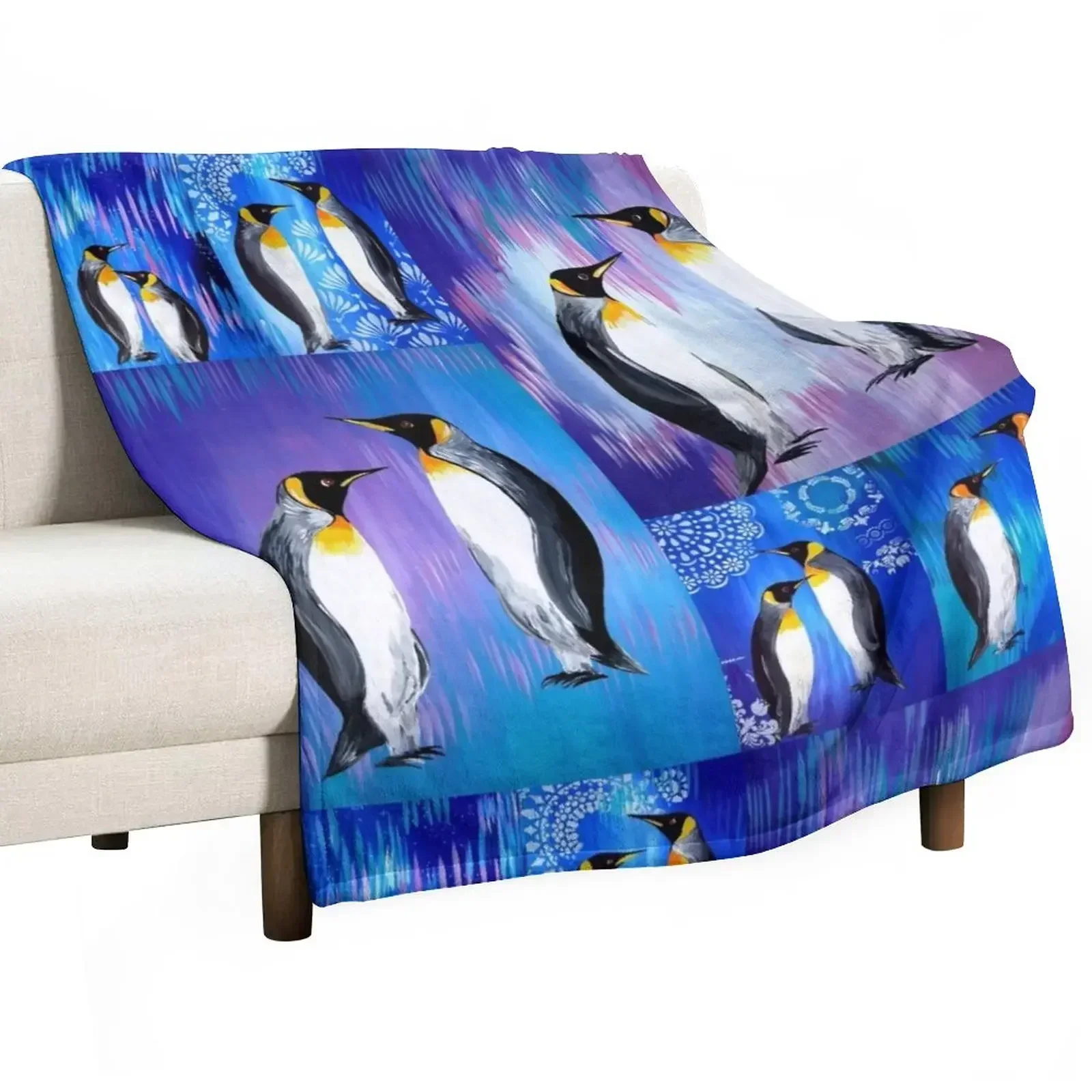 

Penguin collage Throw Blanket Shaggy Blankets For Bed Extra Large Throw Vintage Blankets